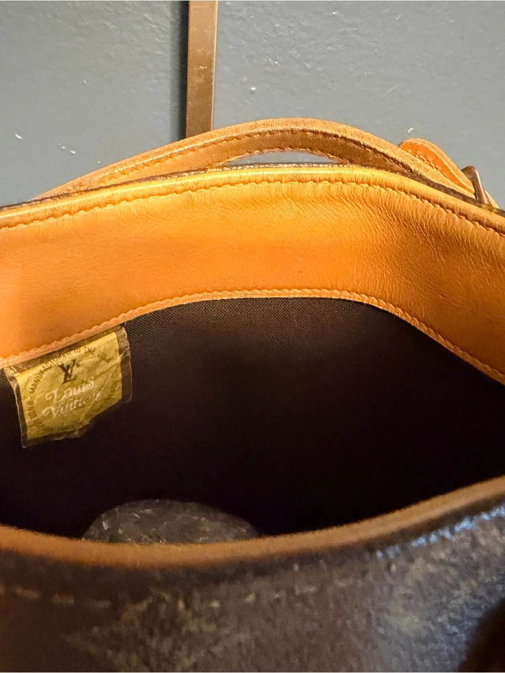 Louis Vuitton Vintage 1970’s Brown Monogram and Tan Leather Bucket Bag COA